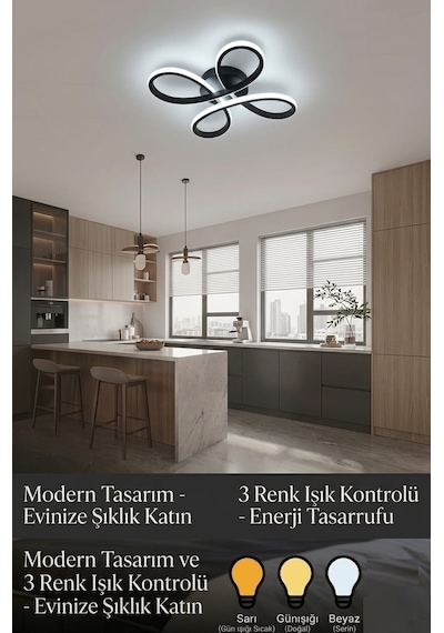 Lzy Avize Store Daisy 4 Lü Siyah Avize Modern Salon, Mutfak, Çocuk Odası, Antre Aydınlatma Siyah 1.model