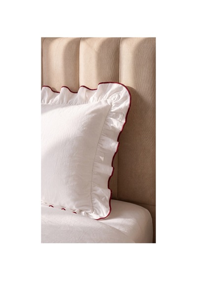 %100 Pamuk Overloklu Fırfırlı Tek Kişilik Nevresim Takımı Lastikli Çarşaflı 160x200 Cm Bordo - 904799828 Bordo