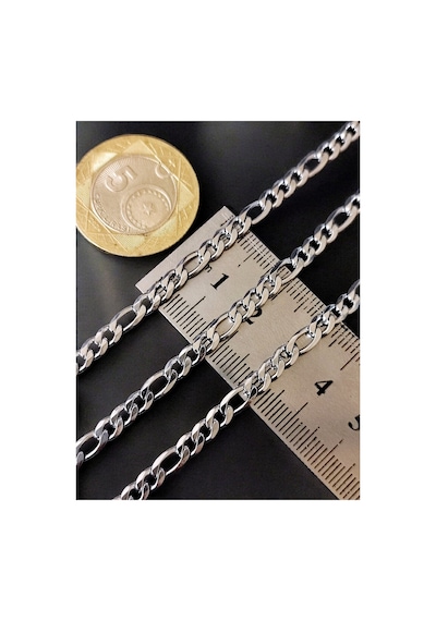 Gümüş Kaplama 316 L Paslanmaz Çelik Kz-105 Figaro 3+1 Zincir Kolye 4 Mm. Beyaz