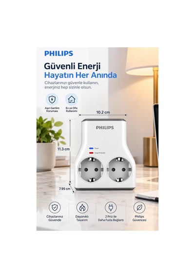 Phılıps Chp7022w/62, 2li, Akım Korumalı Priz, 1140 Joules, Beyaz 0