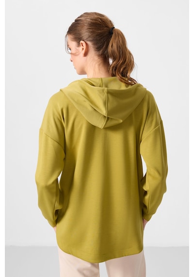 Tommylıfe Koyu Hardal Yumuşak Dokulu Kapüşonlu Oversize Kadın Tunik Sweatshirt - 97302
