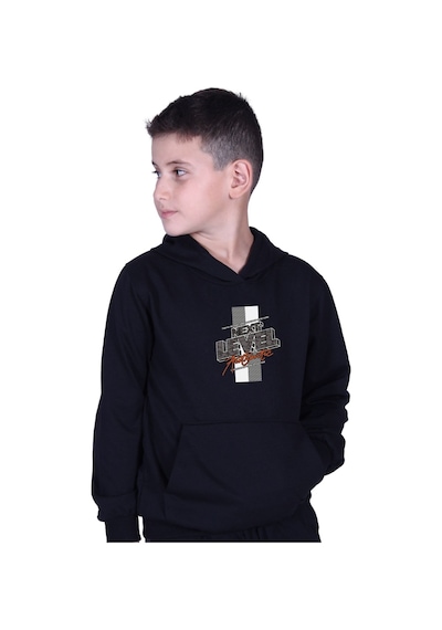 Fyk Kids Kapüşonlu Kanguru Cepli Next Level Baskılı Erkek Çocuk Sweatshirt Siyah