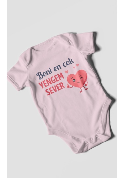 Morivokids Beni En Çok Yengem Sever Kısa Kollu Bebek Body %100 Pamuk Bebe Pembe