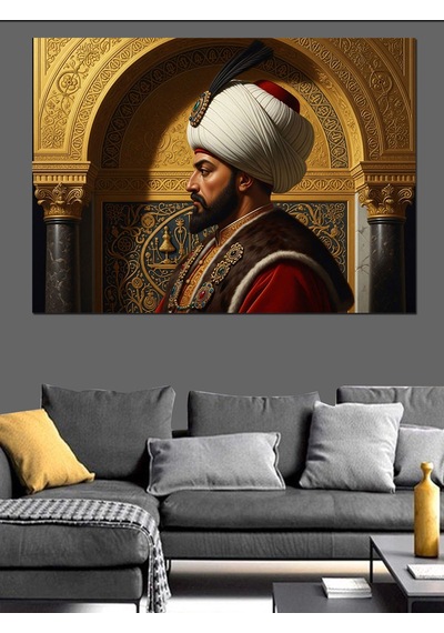 Osmanlı Sultanı Kavuklu Profil Portresi Dekoratif Kanvas - Mdf Ahşap Tablo