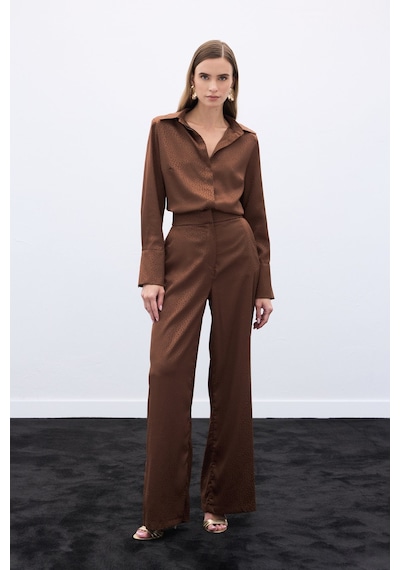 Sateen Jakarlı Pantolon - Kahve-136609 Kahve