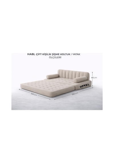 Çift Kişilik 2 Si 1 Arada Kendi Kendine Şişen Şarjlı Şişme Koltuk Ve Yatak 190x150x65cm Bej