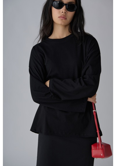 Suud Collection Siyah Uzun Kollu Oversize Tişört