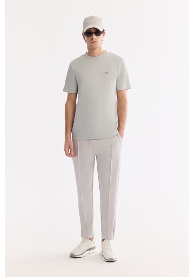 Avva Erkek Açık Gri Bisiklet Yaka Bi-stretch Kırışmaz Baskılı Regular Fit T-shirt B001040