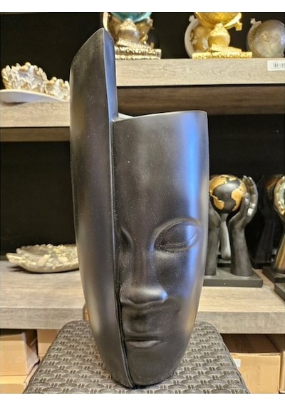Soyut Yüz Siyah Vazo