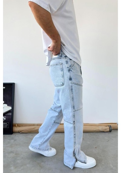Buz Mavi Tasarım Paça Fermuar Detay Baggy Pantolon Buz Mavi Tasarım Paça Fermuar Detay Baggy Pantolon