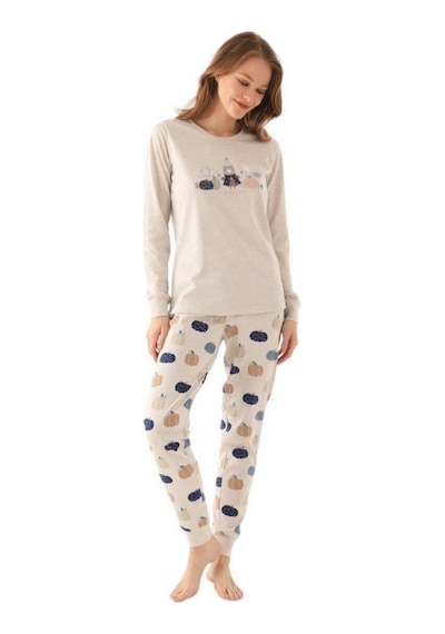 Kız Çocuk Ayıcık Baskılı Uzun Kollu Pijama Takım-16029 Gri