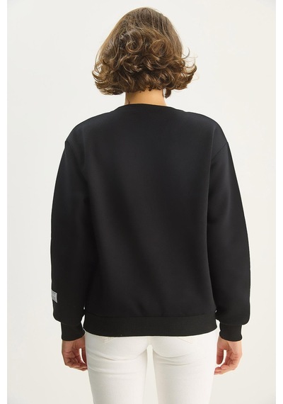 Shade Kadın Bisiklet Yaka Baskılı Üç İplik Şardonlu Basic Sweatshirt 6067 60283619 - Siyah