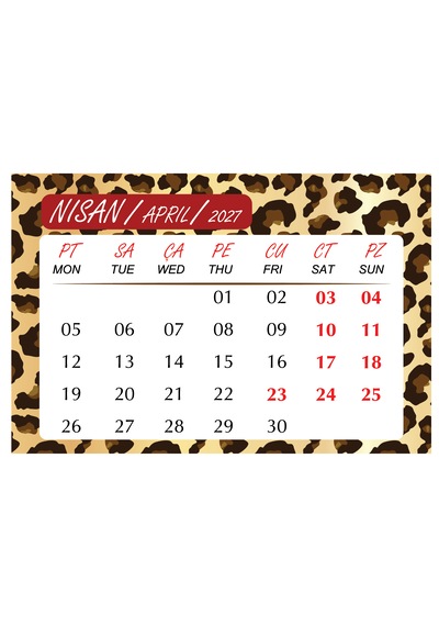 2027 Leopar Masa Takvimi 10x15 Cm Ebat-mini Şövalesi İle Birlikte Diğer