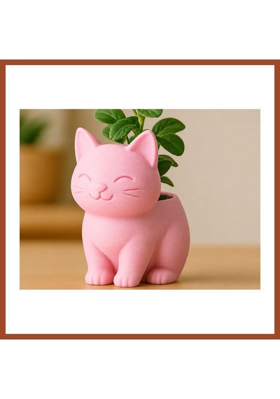Bezos 3d Baskı Sevimli Kedi Saksı - Figürlü Sukulent Saksısı-pembe Pro Standart