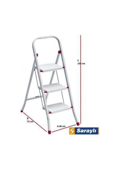 Mey İthalat Saraylı Pratik Metal Merdiven Beyaz 3 Basamaklı