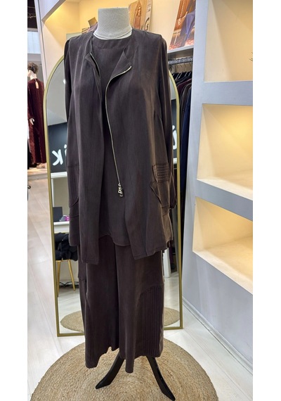 Misswhence Ceket Pantolon Üçlu Takım 39208 Kahve Kahverengi