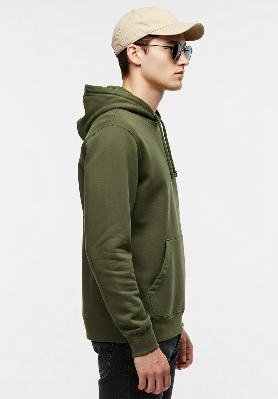 Erkek Oversize %100 Pamuk Yüksek Kalite Erkek Kapüşonlu Sweatshirt Haki