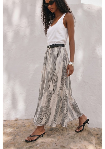 Sateen Desenli Kloş Etek - Siyah-137639