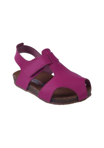 Toddler 8214 Doğal Deri,Anatomik Mantar Taban Sandalet 21-25 Fuşya