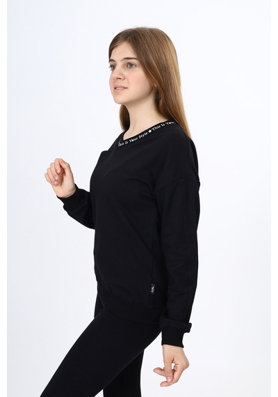 Toontoy Kız Çocuk Okul Baskılı Sweatshirt Siyah