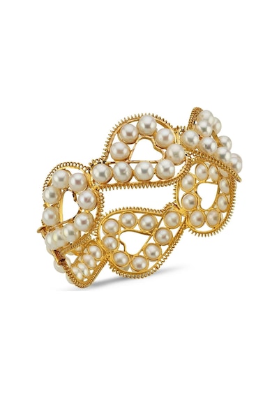 6,5 Mm Çift Sıra Doğal İnci Kelepçe Bilezik 64 Cm / Sarı Sarı Sarı Altın