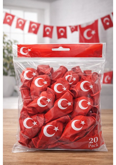 Ayyıldızlı Kırmızı Balon Seti Türk Bayraklı Parti Balonu Dayanıklı Latex Balon 20 Adet Düz Renkli