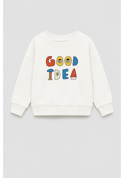 Monila Unisex Çocuk 3 İplik Kumaş Slogan Baskılı Pamuklu Sweatshirt Ekru