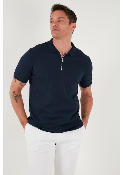 Buratti Pamuklu Regular Fit Fermuarlı Erkek Polo Yaka T Shirt 5902738 Indigo