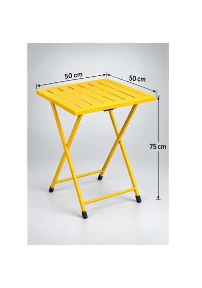 Katlanır Metal Balkon Bahçe Bistro Masa 50x50 Cm Kare Masa 75 Cm Sarı 1646