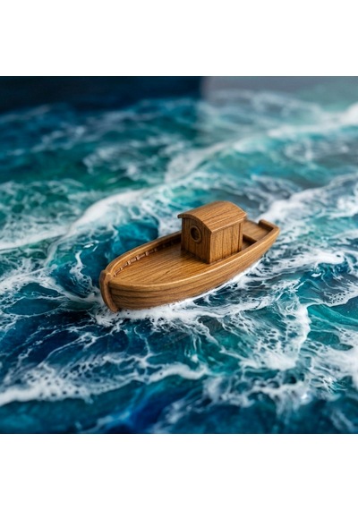 3d Ahşap Dokulu Balıkçı Teknesi Silikon Kalıbı - Epoksi Deniz / Dalga , Taş Tozu, Mum Kalıbı 10 X 3.7 X 3 Cm