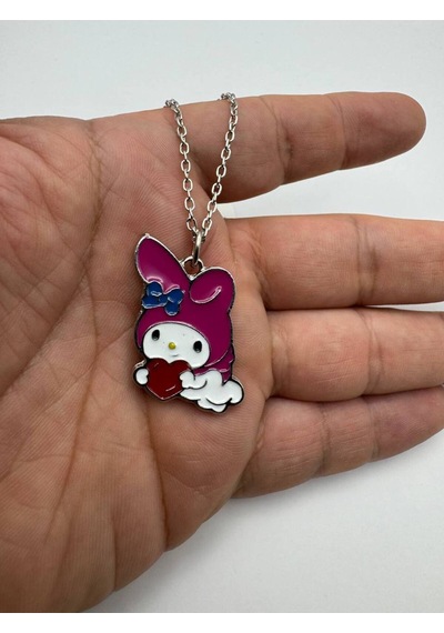 Fantasy Magic My Melody Kalp Taşıyan Figürlü Kolye 60 Cm Zincirli Pembe Anime Takı Çok renkli