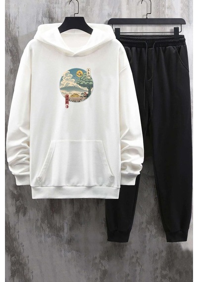 Uyguntarz Unisex Neighbor's Ukiyo E Eşofman Takımı Beyaz