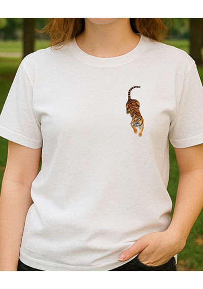 Etnik Kaplan Baskısı Tasarımlı T-shirt Beyaz