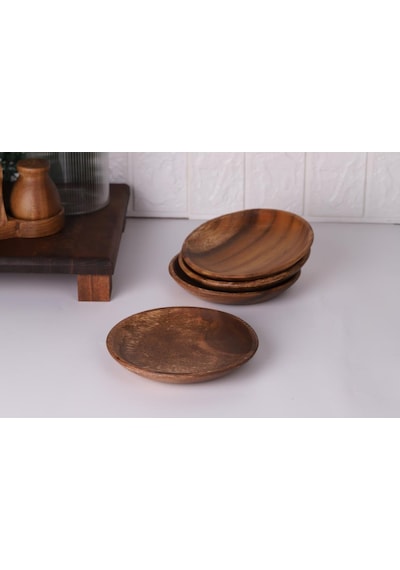 Akasya Tabak - Yuvarlak Servis Pasta Tabağı Meze Tabağı 15 Cm Kahverengi