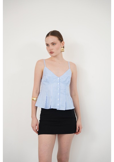 Verymoda Çizgili Askılı Bluz D2791 Mavi