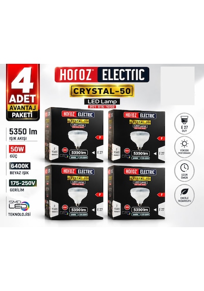 4 Adet Horoz 50w Crystal-50 Led Torch Byük Ampul 6400k Beyaz Işık