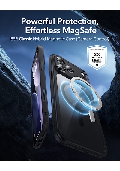 Esr Apple Uyumlu iPhone 17 Pro Max Classic Hybrid Magsafe Kılıf - Kamera Kontrol Buton - Şeffaf Siyah Şeffaf Siyah