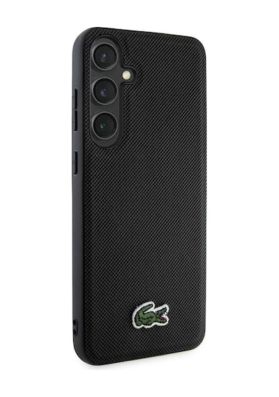 Galaxy Uyumlu S24 Kılıf Lacoste Lisanslı Pu Pike Desenli Arka Yüzey İkonik Timsah Dokuma Logolu Kapak Siyah