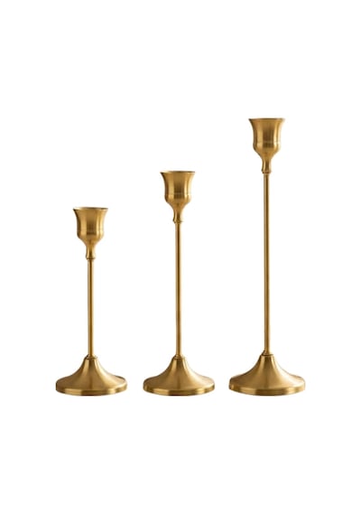 Vintage Metal Şamdan 3'lü Set, Altın Renk, Paslanmaz Çelik, Çizilmeye Dayanıklı, Dekoratif Mumluk, Minimalist Tem Çok Renkli