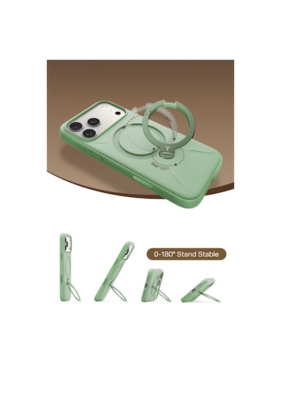 Torras Apple iPhone 17 Pro / 18 Pro Uyumlu O Stand Spin Silicone Serisi Magsafe Kılıf Yeşil