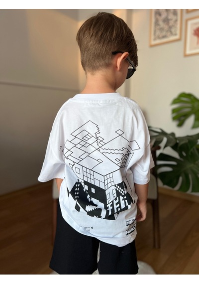 Miniğimin Cicileri Mncraft Erkek Çocuk T-şört - Beyaz