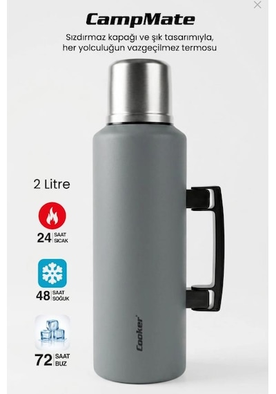 Cooker 2 Litre Kulplu Paslanmaz Çelik Kamp Termos Ckr-2128 Antrasit