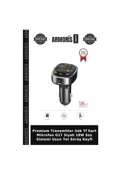 Premium Transmitter Usb Tf Kart Mikrofon G17 Siyah 18w Ses Sistemi Uzun Yol Sürüş Keyfi