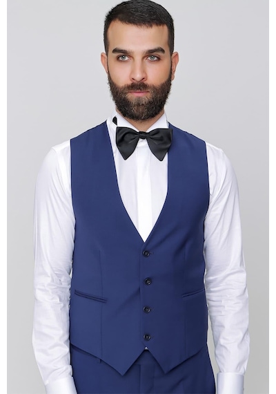 Efor Black 034 Slim Fit Yelekli Çıkarılabilir Saten Yaka Parlement Damatlık Smokin Takım Parlement