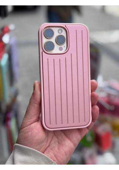 Apple Uyumlu iPhone 16 Pro Max Uyumlu Çizgili Valiz Desenli Premium Kılıf Pembe