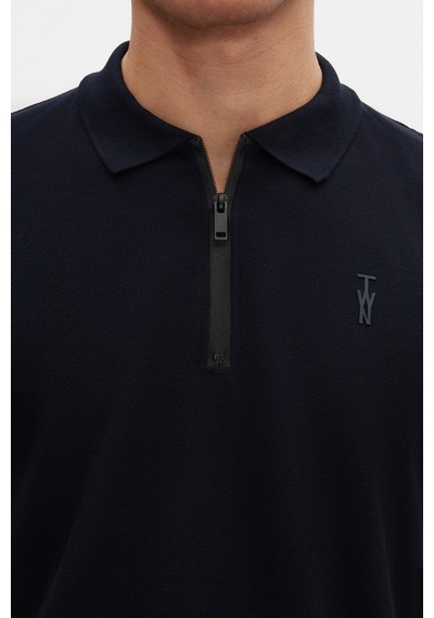 Twn Slim Fit Lacivert Pike Dokulu Yarım Fermuarlı Polo Yaka T-shirt 4ec14ortfrplo Lacivert