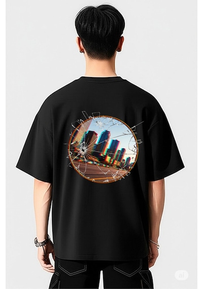 Nevermind Unisex Oversize Tişört Ön Yazı Ve Arka Şehir Manzaralı Kırık Ca Siyah Nevermind Unisex Oversize Tişört Ön Yazı Ve Arka Şehir Manzaralı Kırık Ca Siyah