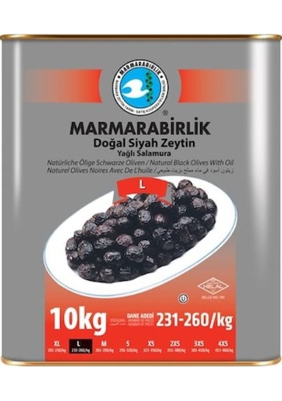 Marmarabirlik Doğal Yağlı Salamura 231-260 KB L Siyah Zeytin 10 KG
