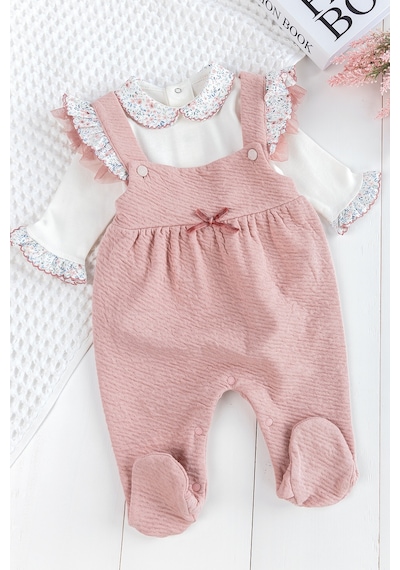 Babymod Fırfırlı Çiçek Desenli Patikli Kız Bebek Tulum Salopet Takım Gülkurusu