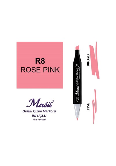 Çift Uçlu Marker Grafik Çizim Kalemi 8 Gül Pembe